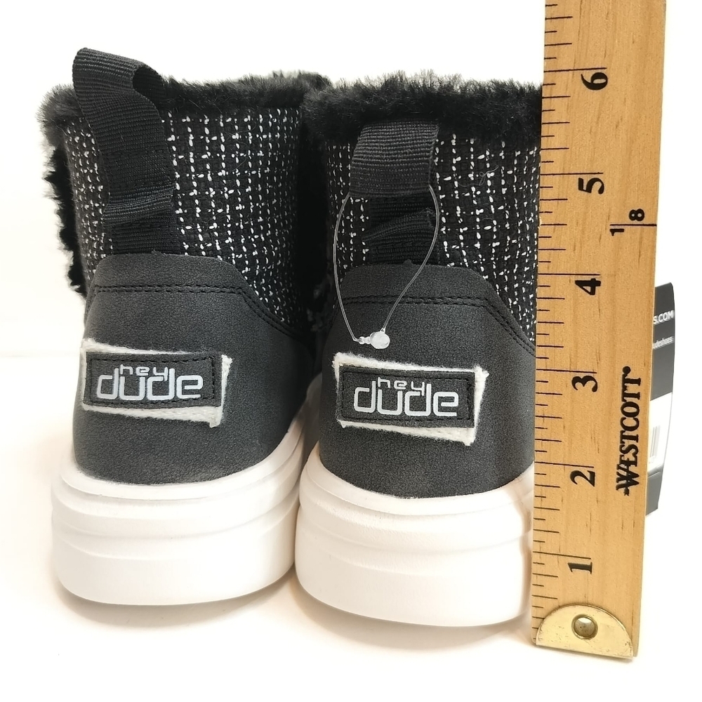 HEY‎ DUDE Mel Boucle Black Moc Boots Women's Faux Fur Lining Flat Sneaker Shoes - Picture 12 of 15